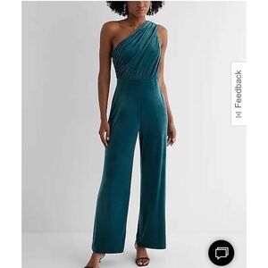 Emerald green velvet one shoulder jumpsuit